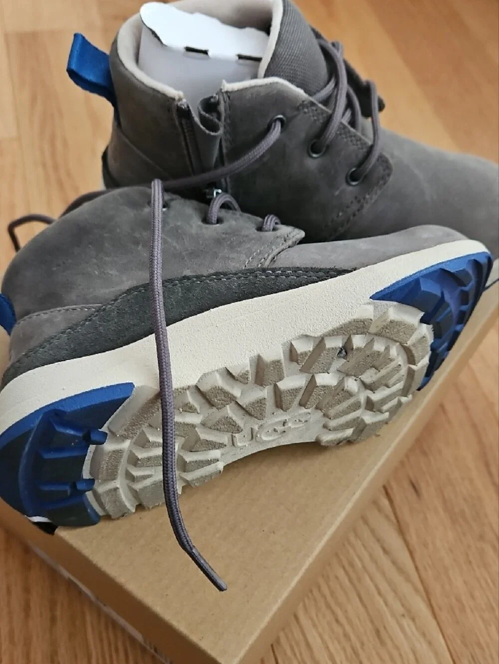 UGG Kids Gray and Blue Suede Lace-Up Boots